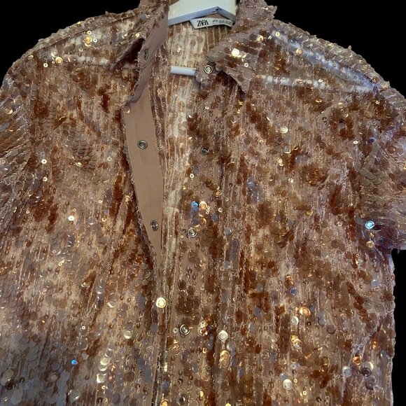 ZARA Tulle Sequin Duster Jacket – XS | Rose Gold Glam - Picture 3 of 4
